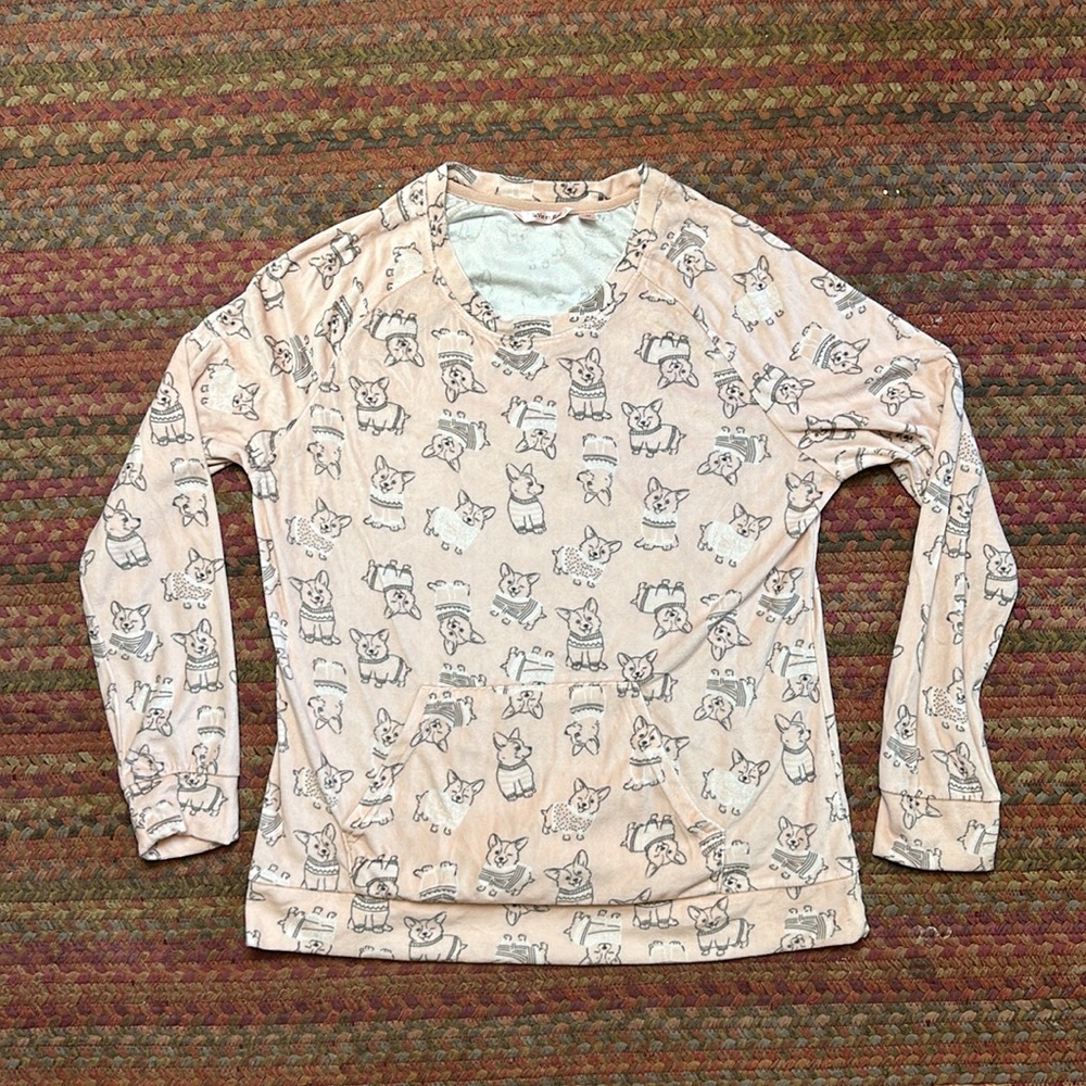 PINK CORGI DOG PUP FLEECE PULLOVER SWEATER
